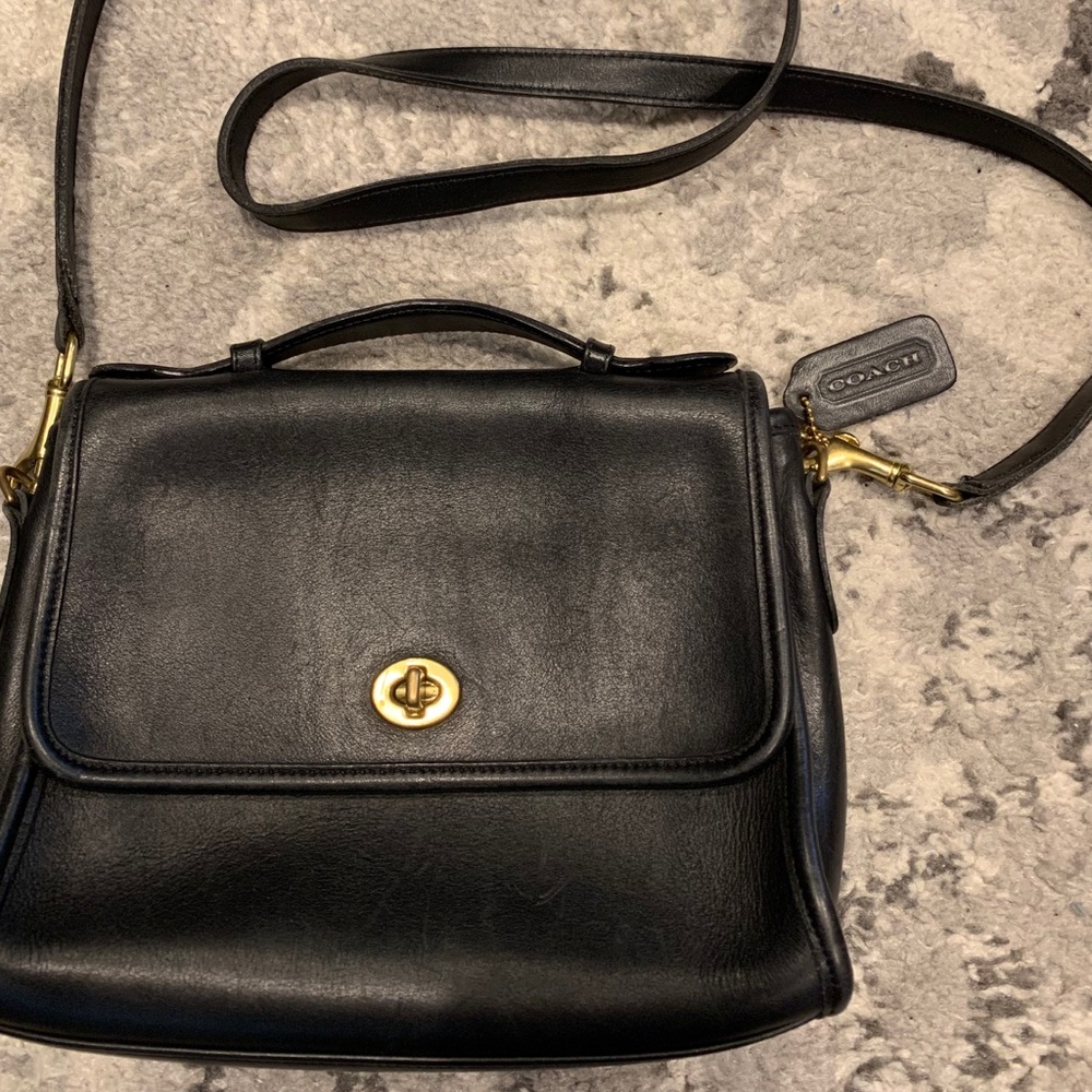 Vintage Black Leather Coach Bag
